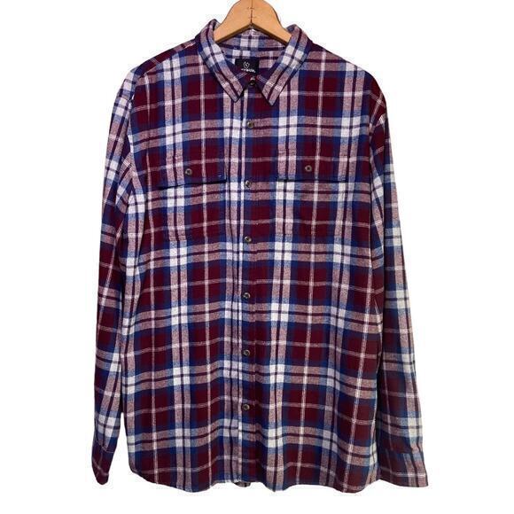 Burnside Men Size XL Maroon Plaid Flannel Button Down Shirt Long Sleeve Pockets - Picture 8 of 11